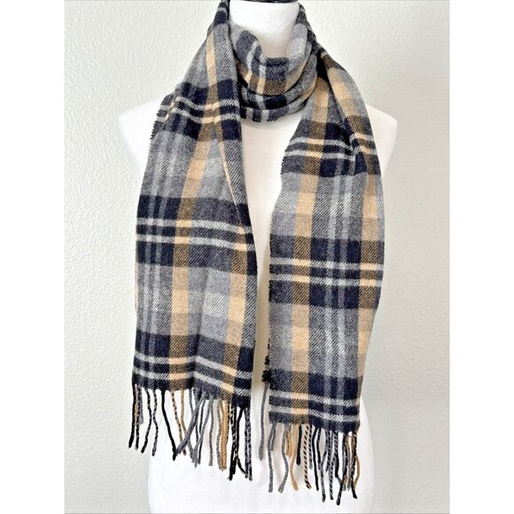 Barbarossa Striped Wool Blend Scarf Made in Italy Brown Purple Plaid Women Men - Picture 2 of 4